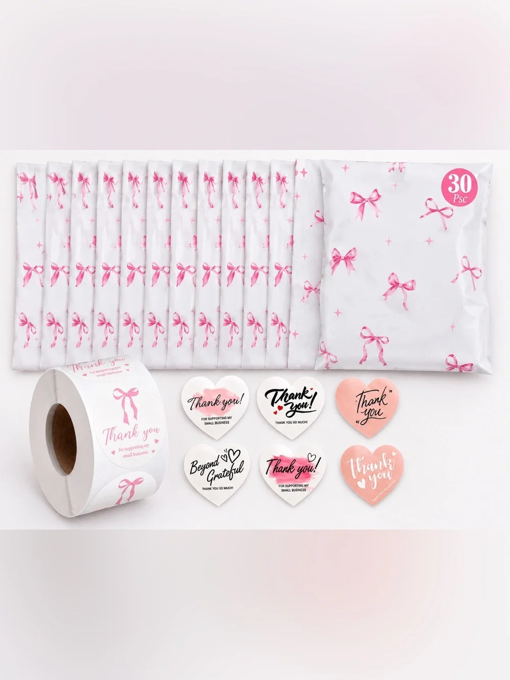 134 Piece Breast Cancer Awareness Poly Mailers, Stickers, Business Bundle